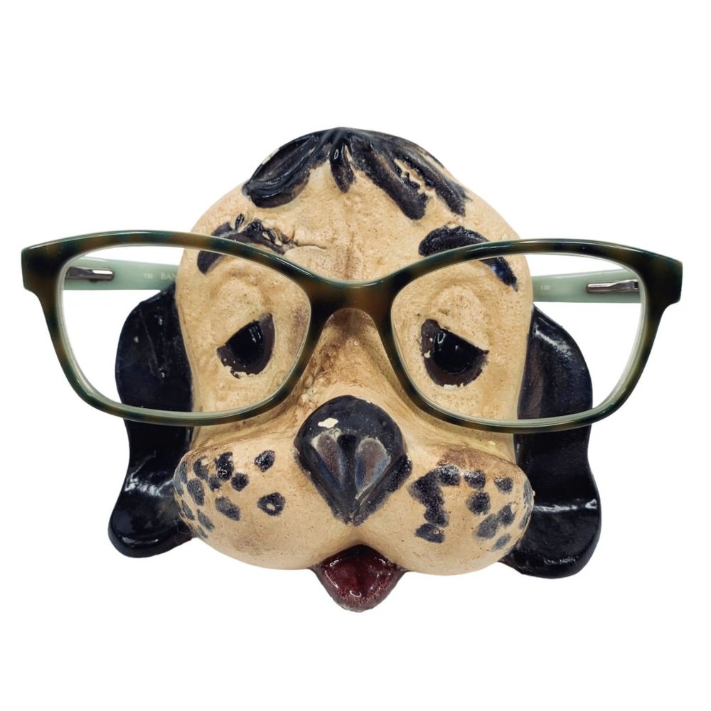 Vintage Ayner Eyeglass Holder Sleepy Eyed Dog Painted Plaster 70s MCM Kitsch